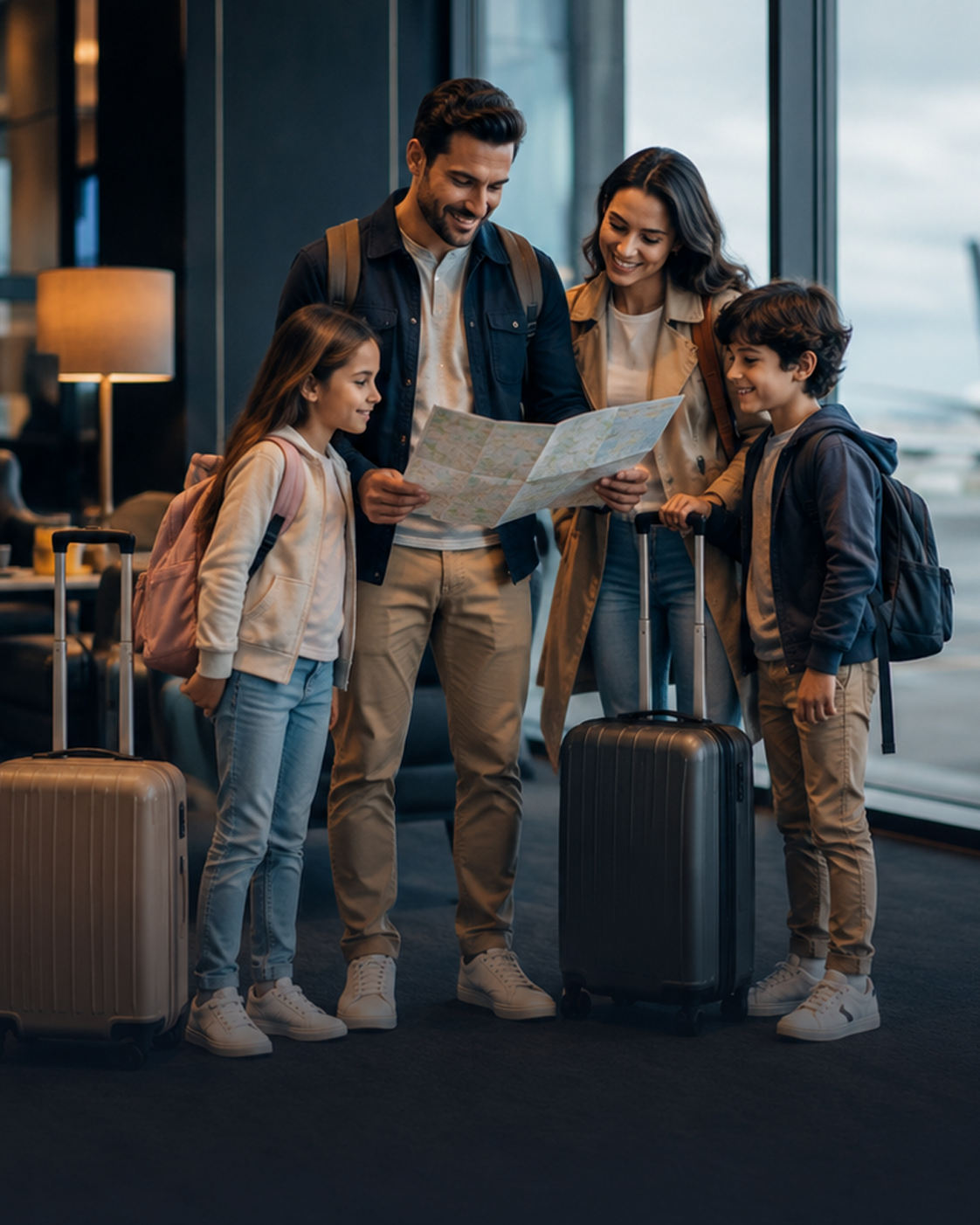 Familia preparando un viaje temporal de turismo con visa B1/B2